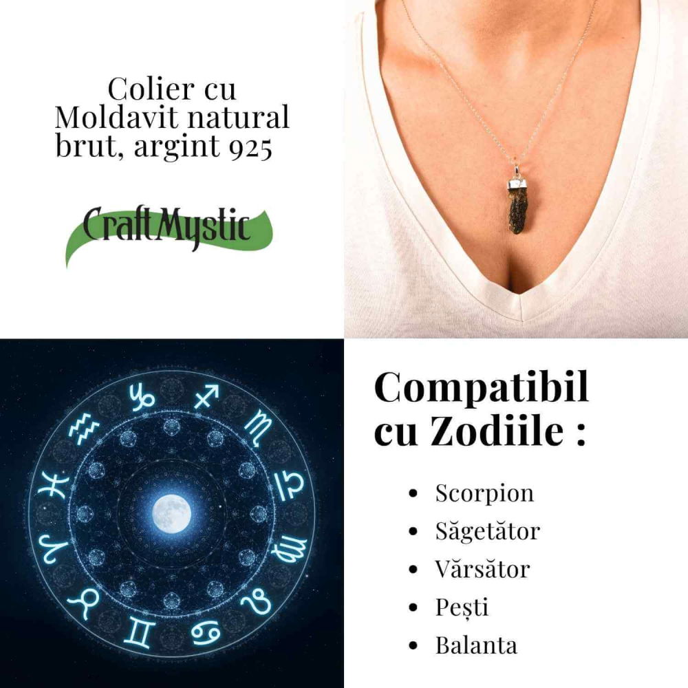 Colier Argint 925 cu Moldavit natural brut 2.7 g – Obiect cu Energie de Reannoire si Claritate Personala [5]