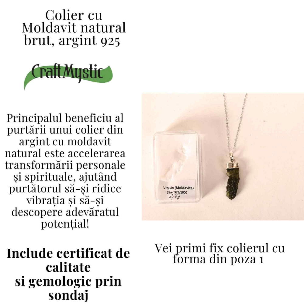 Colier Argint 925 cu Moldavit natural brut 2.7 g – Obiect cu Energie de Reannoire si Claritate Personala [3]