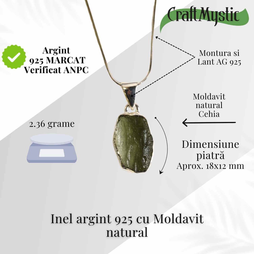 Colier Argint 925 cu Moldavit natural brut 2.36 g – talisman de transformare [3]