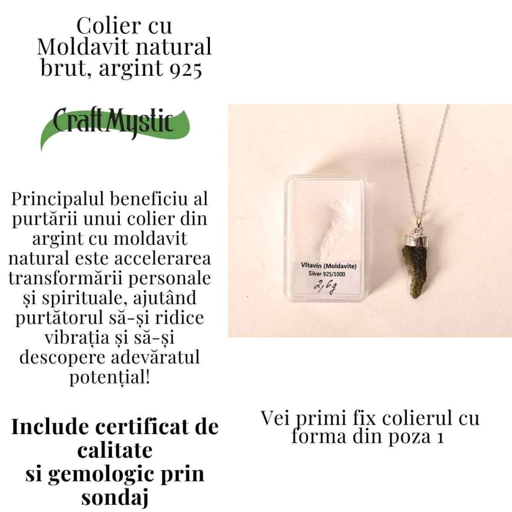 Colier Argint 925 cu Moldavit natural brut 2.6 g – Simbol al Schimbarii Conetiente si Echilibrului Emotional [3]