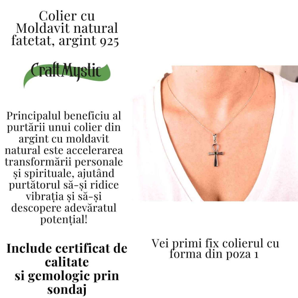 Colier Argint 925 Crucea ANKH cu Moldavit natural fatetat – simbol al vietii si transformarii [3]
