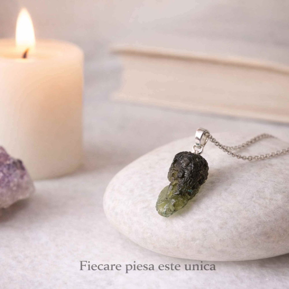 Colier Argint 925 cu Moldavit natural brut 2.36 g | CraftMystic [6]
