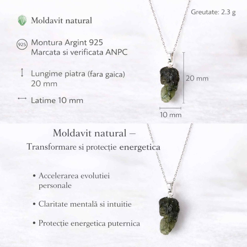 Colier Argint 925 cu Moldavit natural brut 2.36 g | CraftMystic [4]