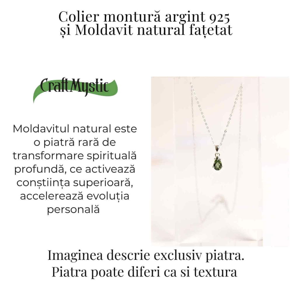 Colier argint 925 cu Moldavit natural fatetat lacrima – Claritate interioara si constiinta superioara [4]