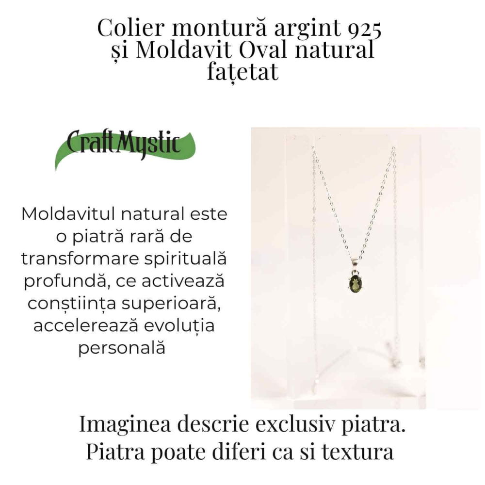 Colier argint 925 cu Moldavit natural fatetat Oval – Claritate interioara si constiinta superioara [4]