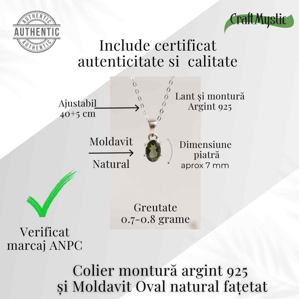 Colier argint 925 cu Moldavit natural fatetat Oval – Claritate interioara si constiinta superioara [3]