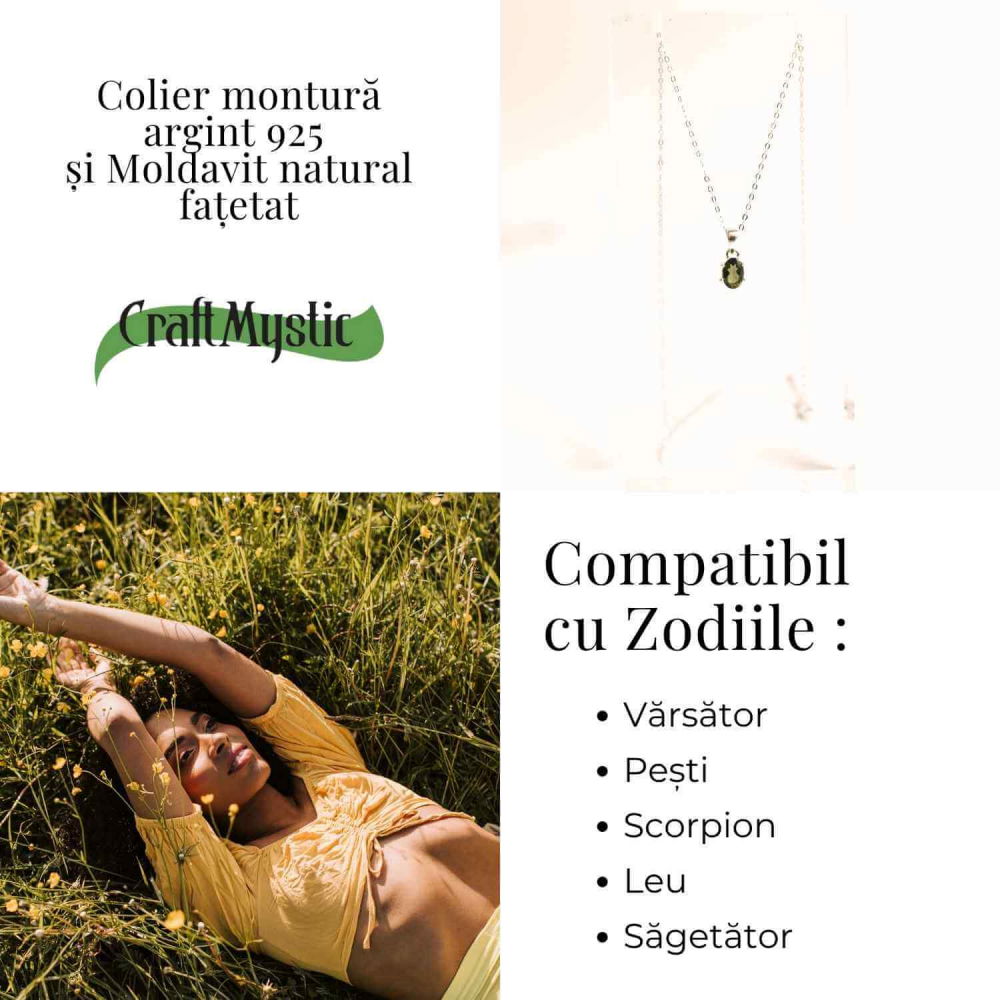 Colier argint 925 cu Moldavit natural fatetat Oval – Claritate interioara si constiinta superioara [5]