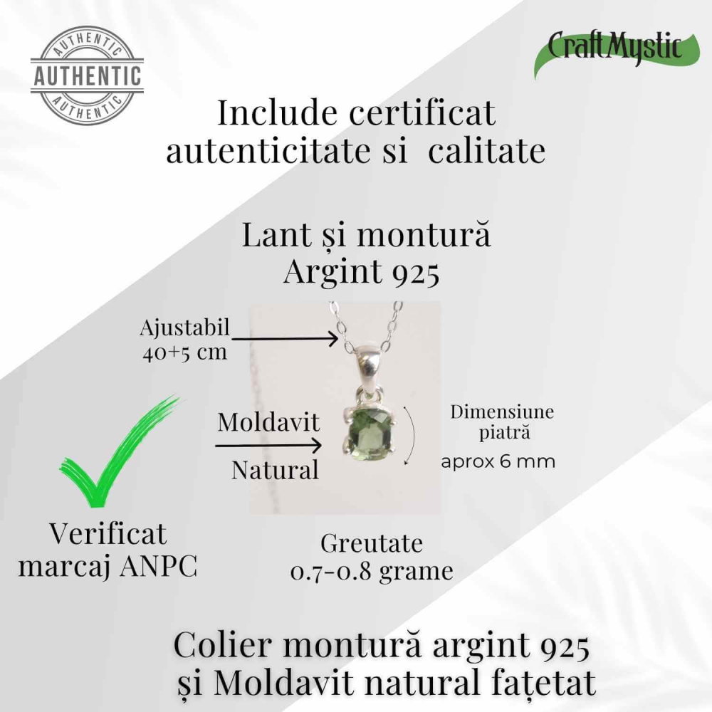 Colier argint 925 cu Moldavit natural fatetat dreptunghiular – Claritate si transformare constienta [3]