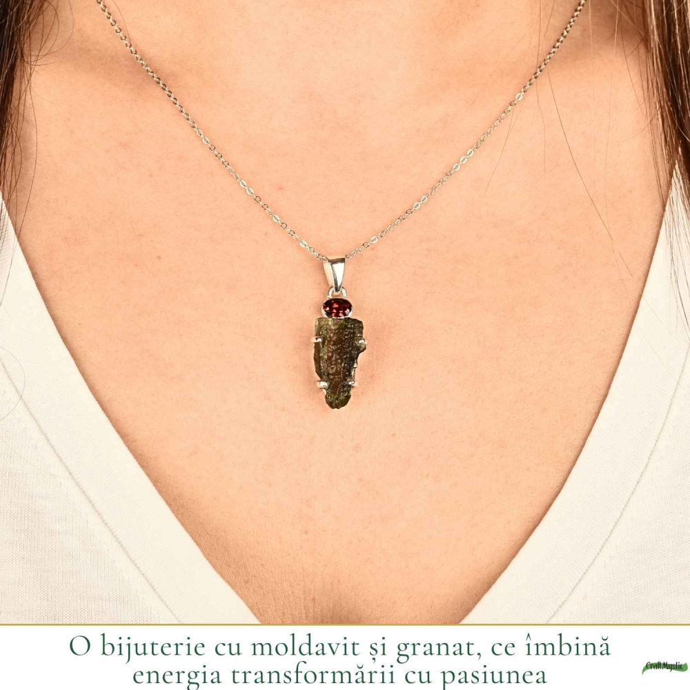 Colier argint 925 cu Moldavit si Chihlimbar Natural – Echilibru si Claritate Interioara [8]