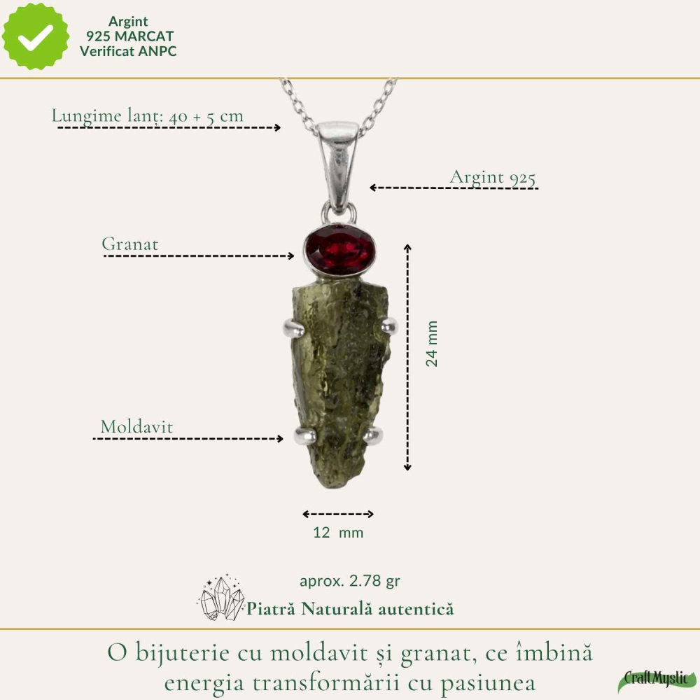 Colier argint 925 Moldavit si Granat Natural – Energie, Curaj si Transformare [4]