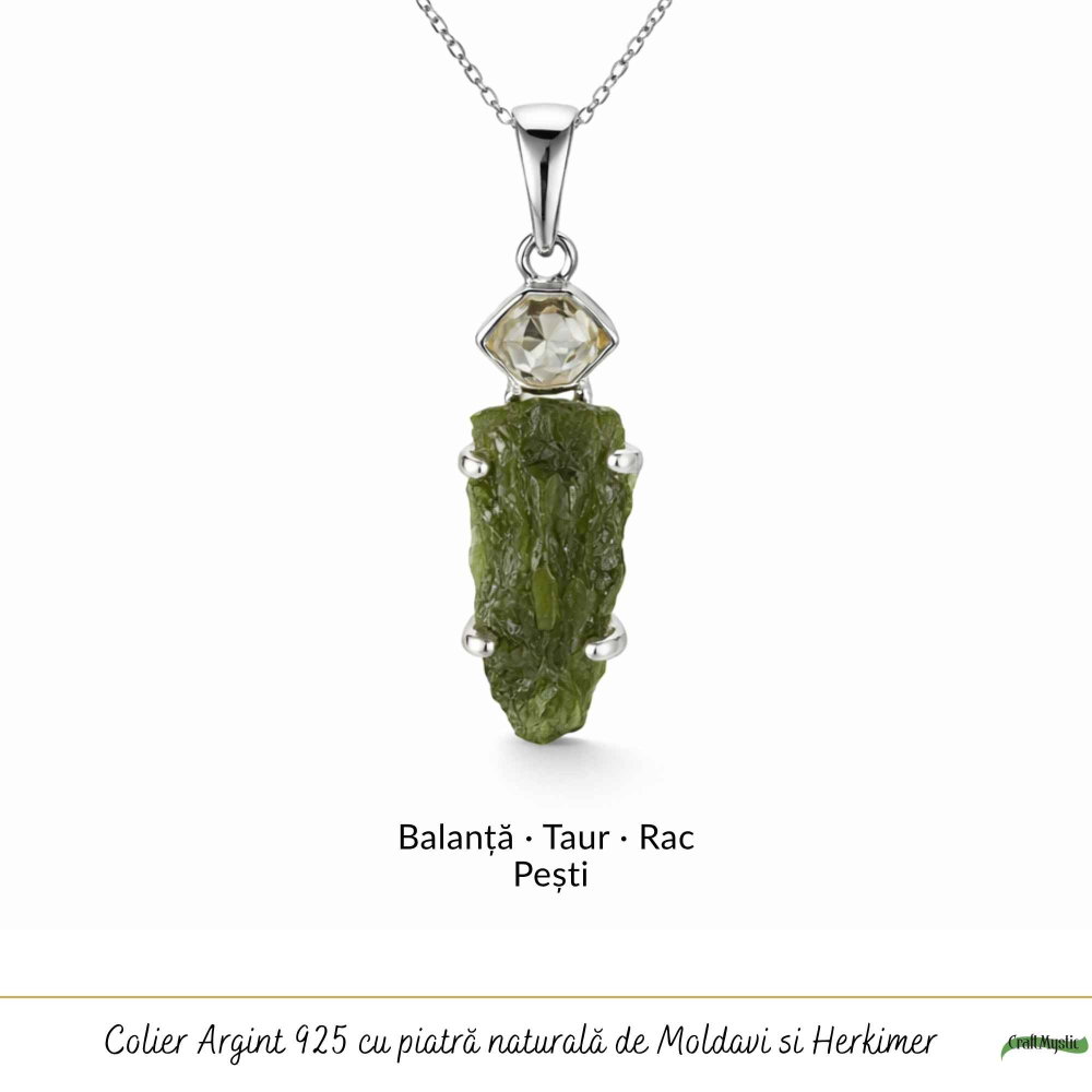Colier Argint 925 cu Moldavit si Herkimer Brut – Claritate si Transformare [5]
