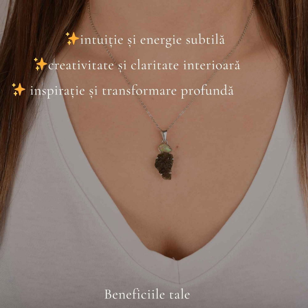 Colier Argint 925 cu Moldavit si Opal Etiopian – Intuitie si Transformare [3]