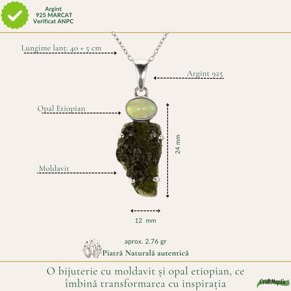 Colier Argint 925 cu Moldavit si Opal Etiopian – Intuitie si Transformare [4]