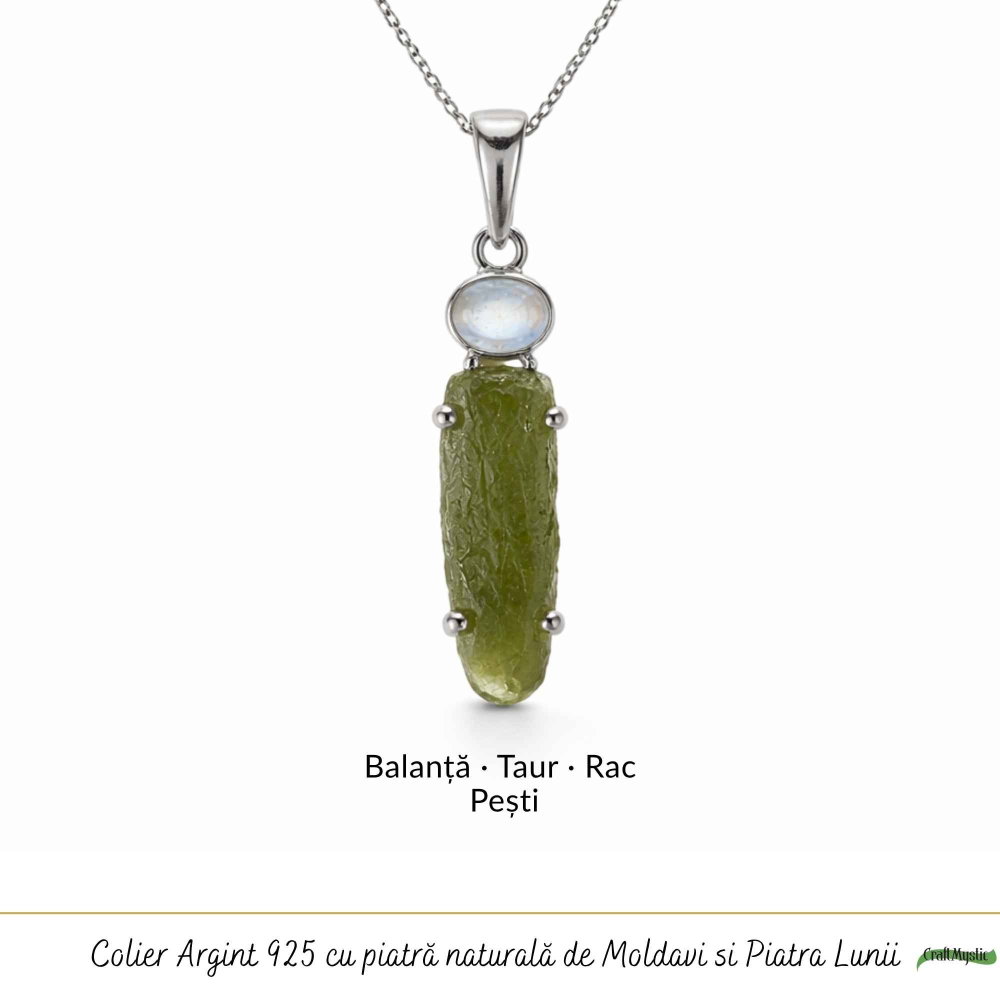 Colier Argint 925 cu Moldavit si Piatra Lunii – Intuitie si Echilibru Interior [5]