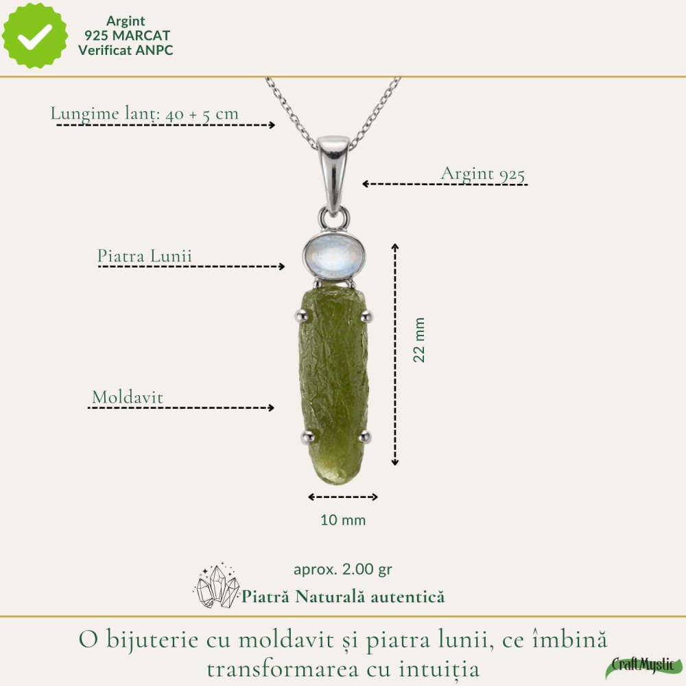 Colier Argint 925 cu Moldavit si Piatra Lunii – Intuitie si Echilibru Interior [4]