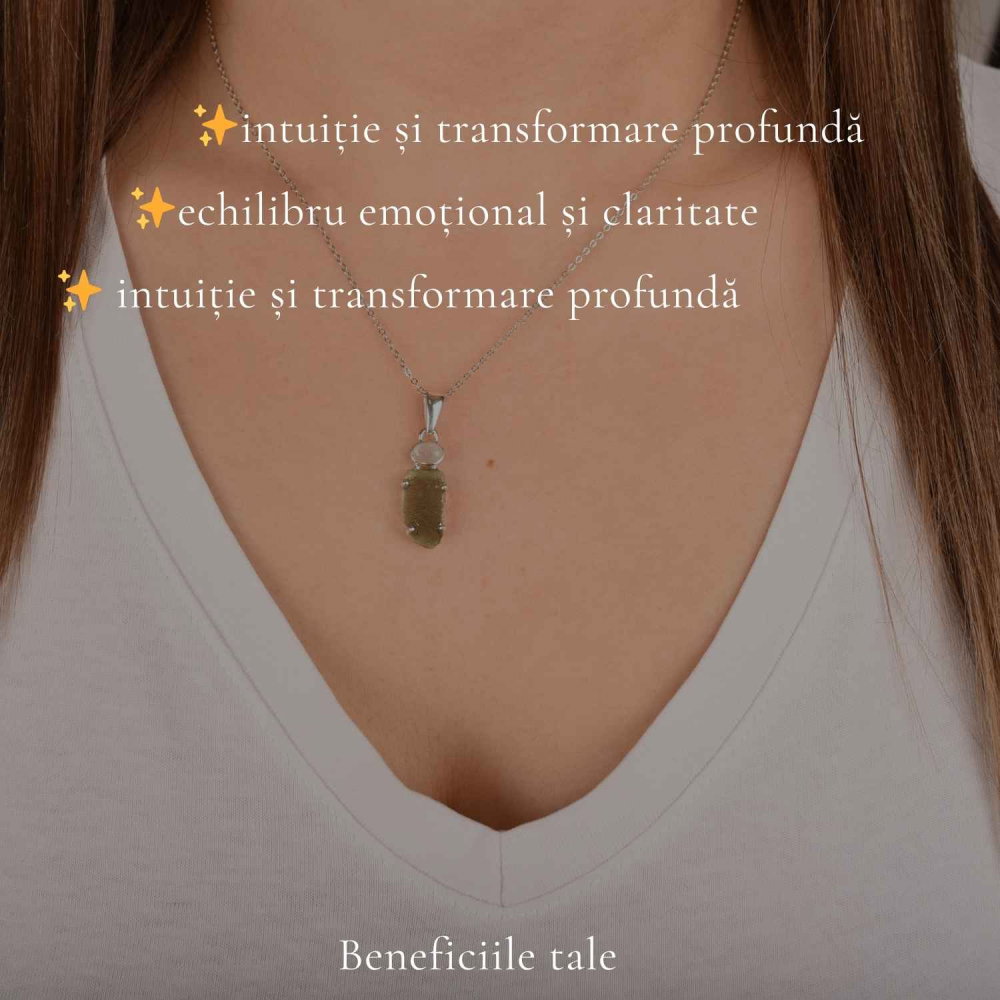 Colier Argint 925 cu Moldavit si Piatra Lunii – Intuitie si Echilibru Interior [3]