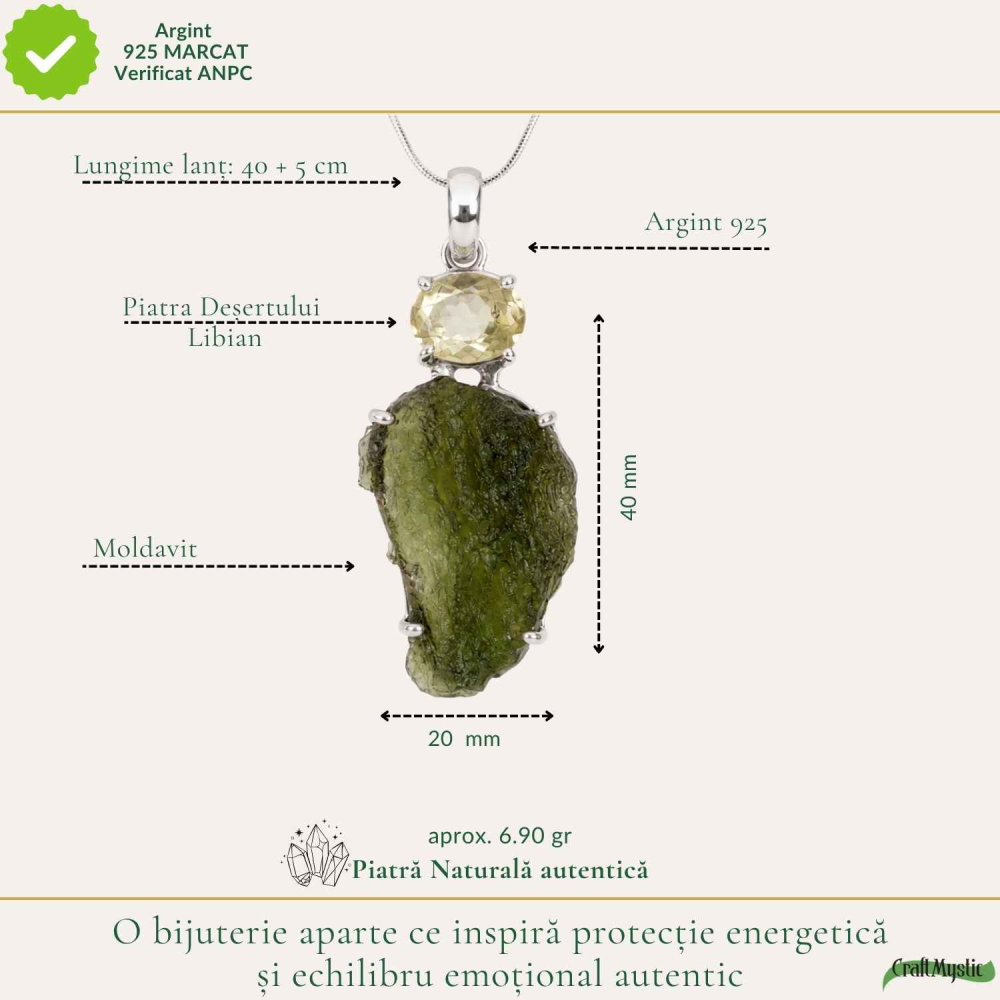 Colier Argint 925 cu Moldavit si Piatra Desertului Libian – Energie si Claritate [4]