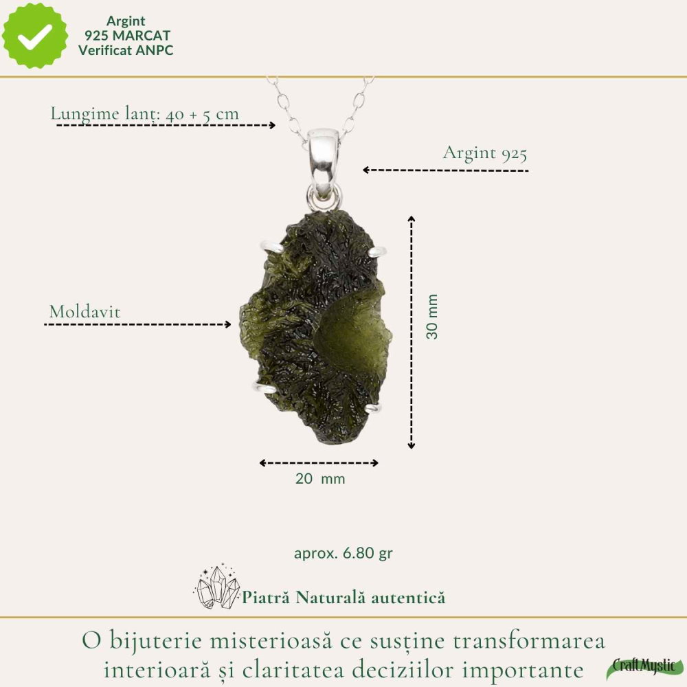 Colier Argint 925 cu Moldavit Brut Natural – Transformare si Energie Autentica [4]