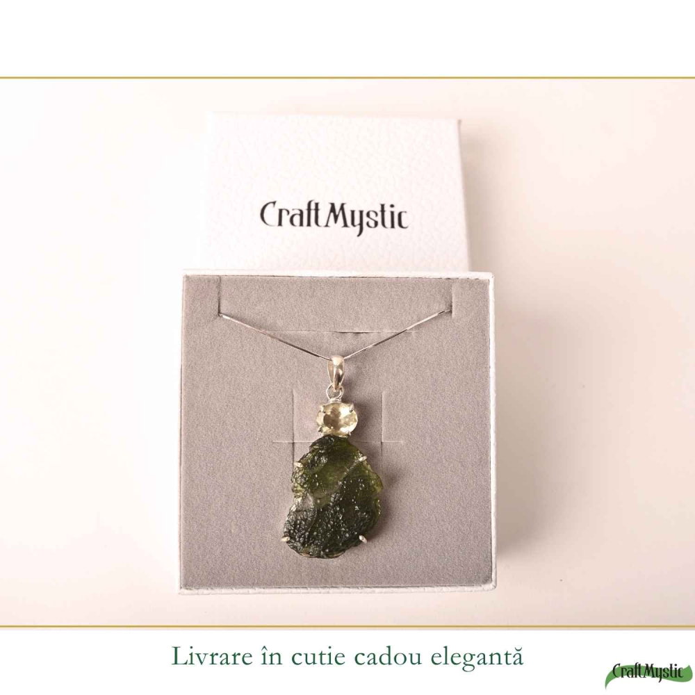 Colier Argint 925 cu Moldavit si Piatra Desertului Libian – Claritate si Energie [6]