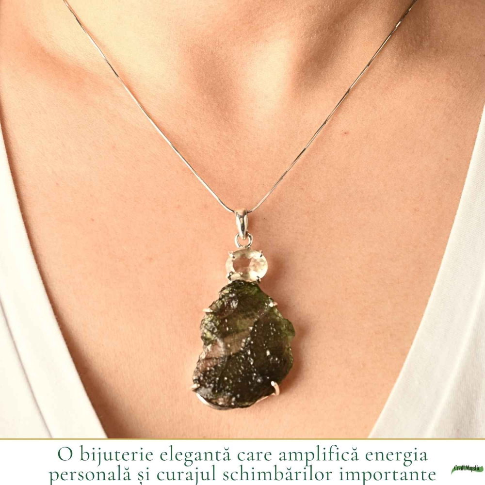 Colier Argint 925 cu Moldavit si Piatra Desertului Libian – Claritate si Energie [2]