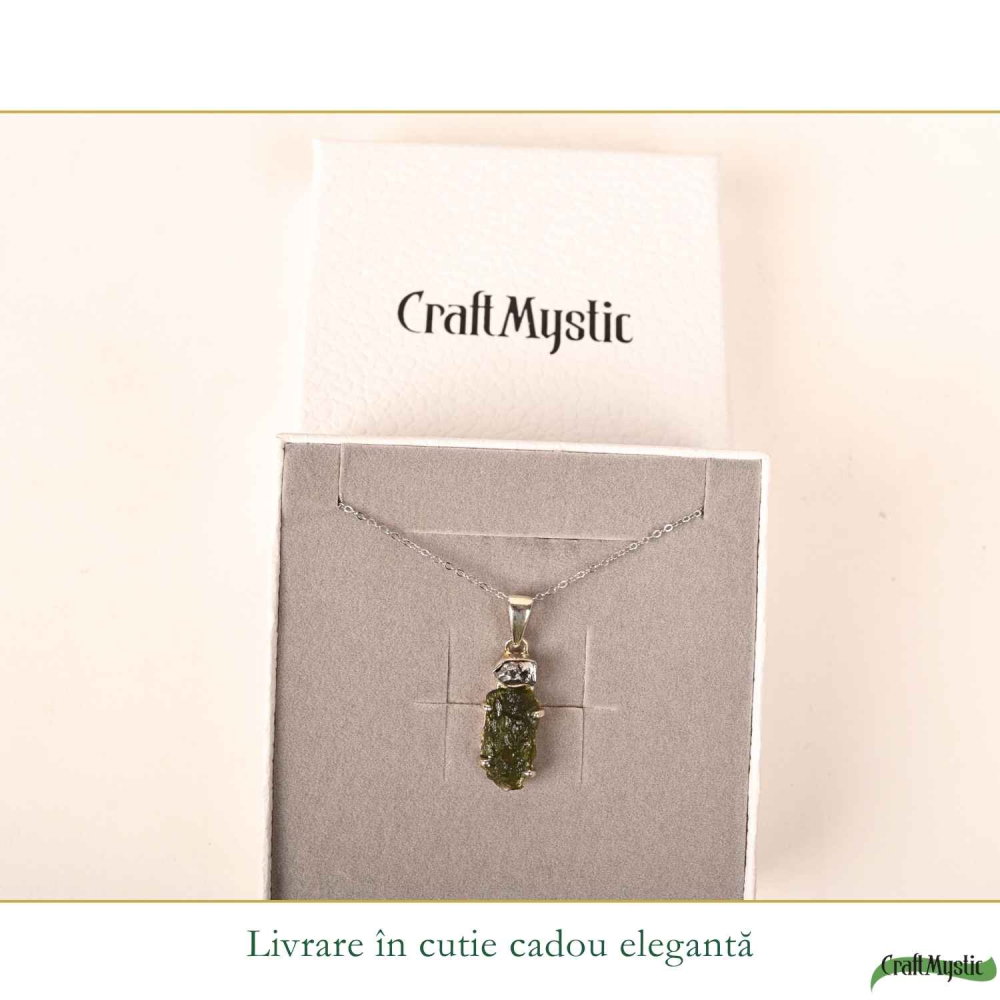 Colier Argint 925 cu Moldavit si Meteorit Brut – Transformare si Energie Cosmice [6]