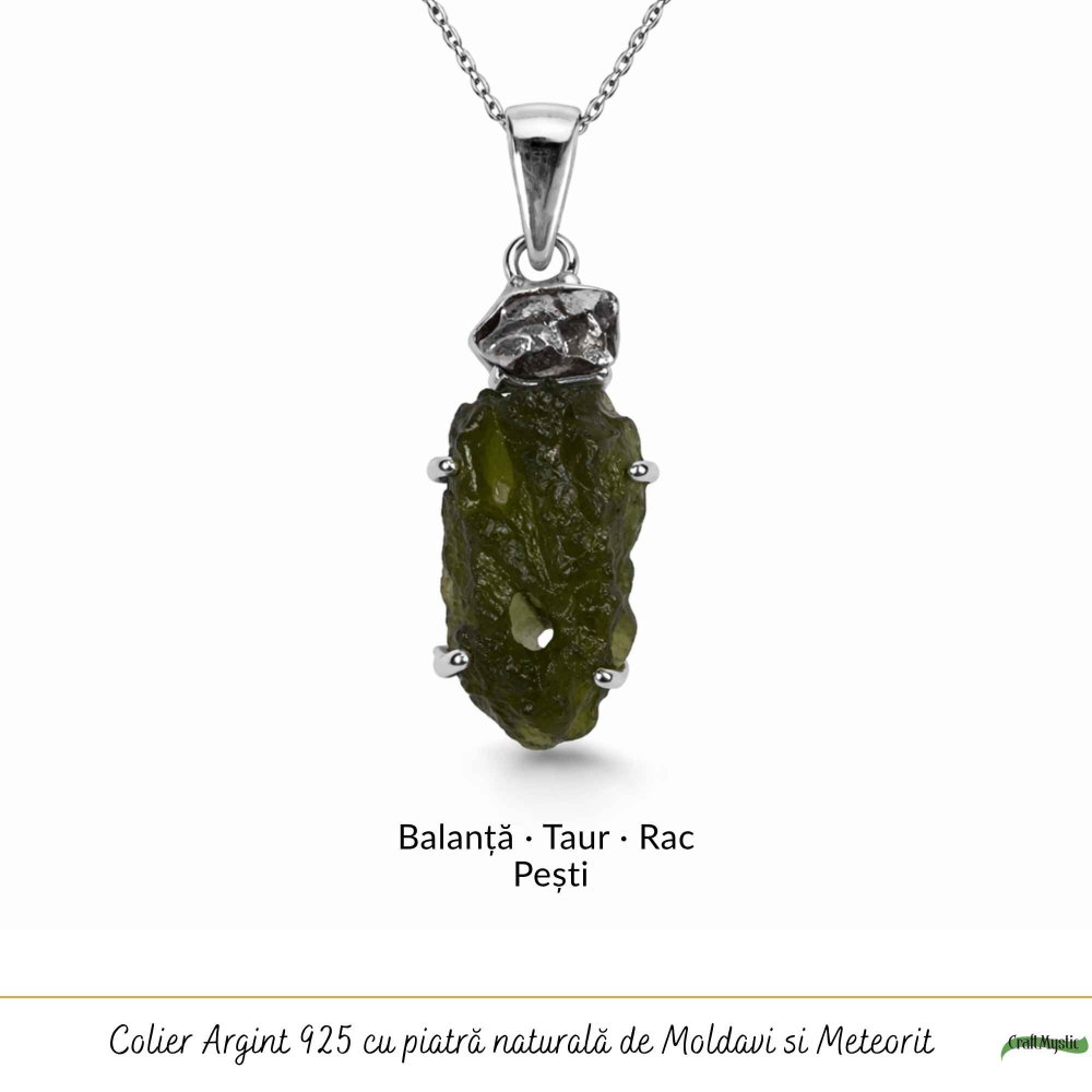 Colier Argint 925 cu Moldavit si Meteorit Brut – Transformare si Energie Cosmice [5]