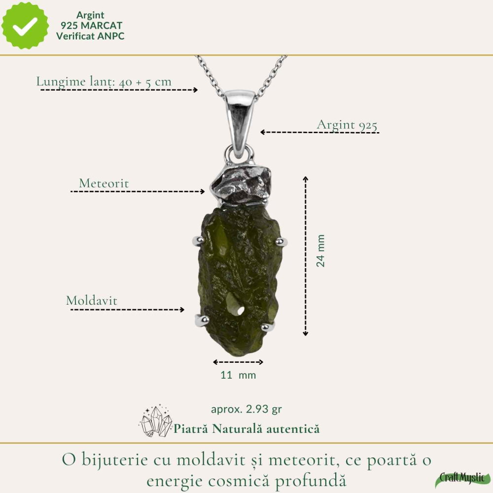 Colier Argint 925 cu Moldavit si Meteorit Brut – Transformare si Energie Cosmice [4]