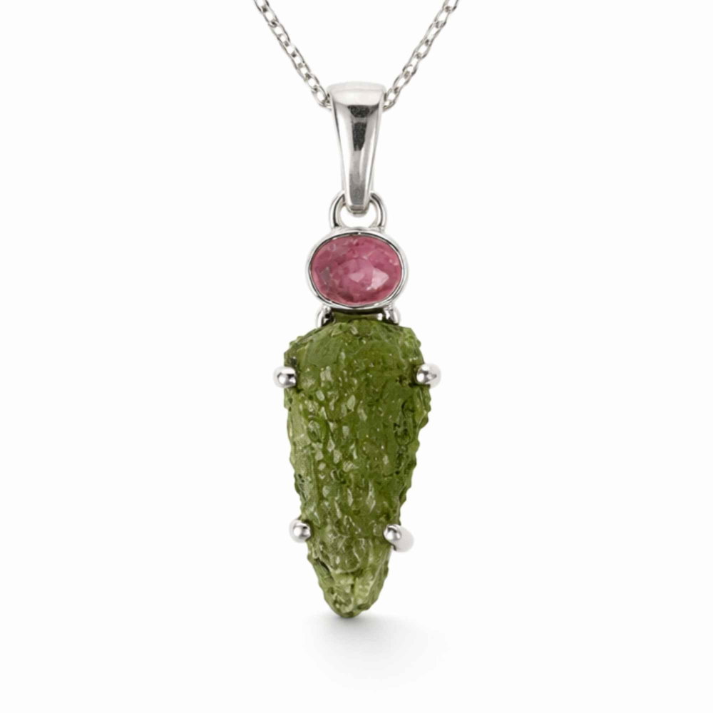 Colier argint 925 cu Moldavit si Turmalina Roz natural – Iubire, Echilibru si Transformare [1]