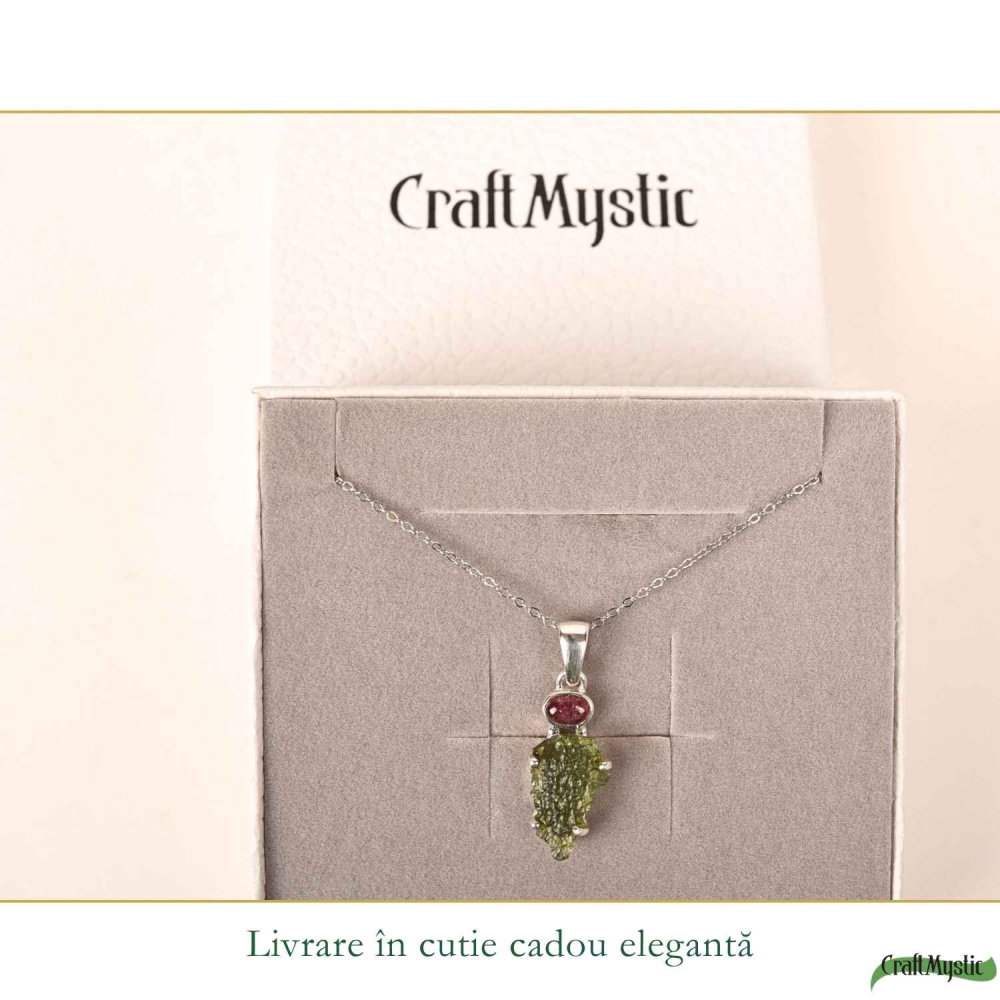 Colier argint 925 cu Moldavit si Turmalina Roz natural – Iubire, Echilibru si Transformare [6]