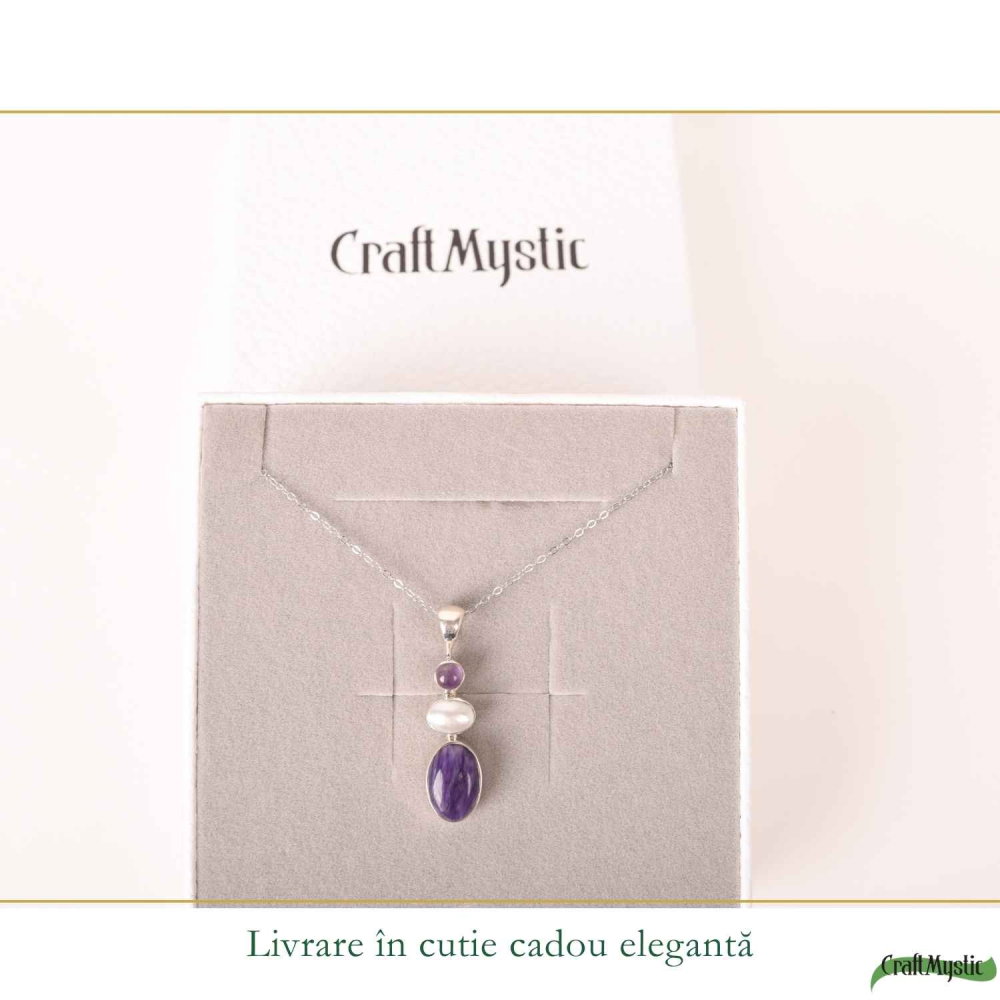 Colier Argint 925 cu Charoit, Perla si Ametist– Calm si Echilibru Emotional [6]
