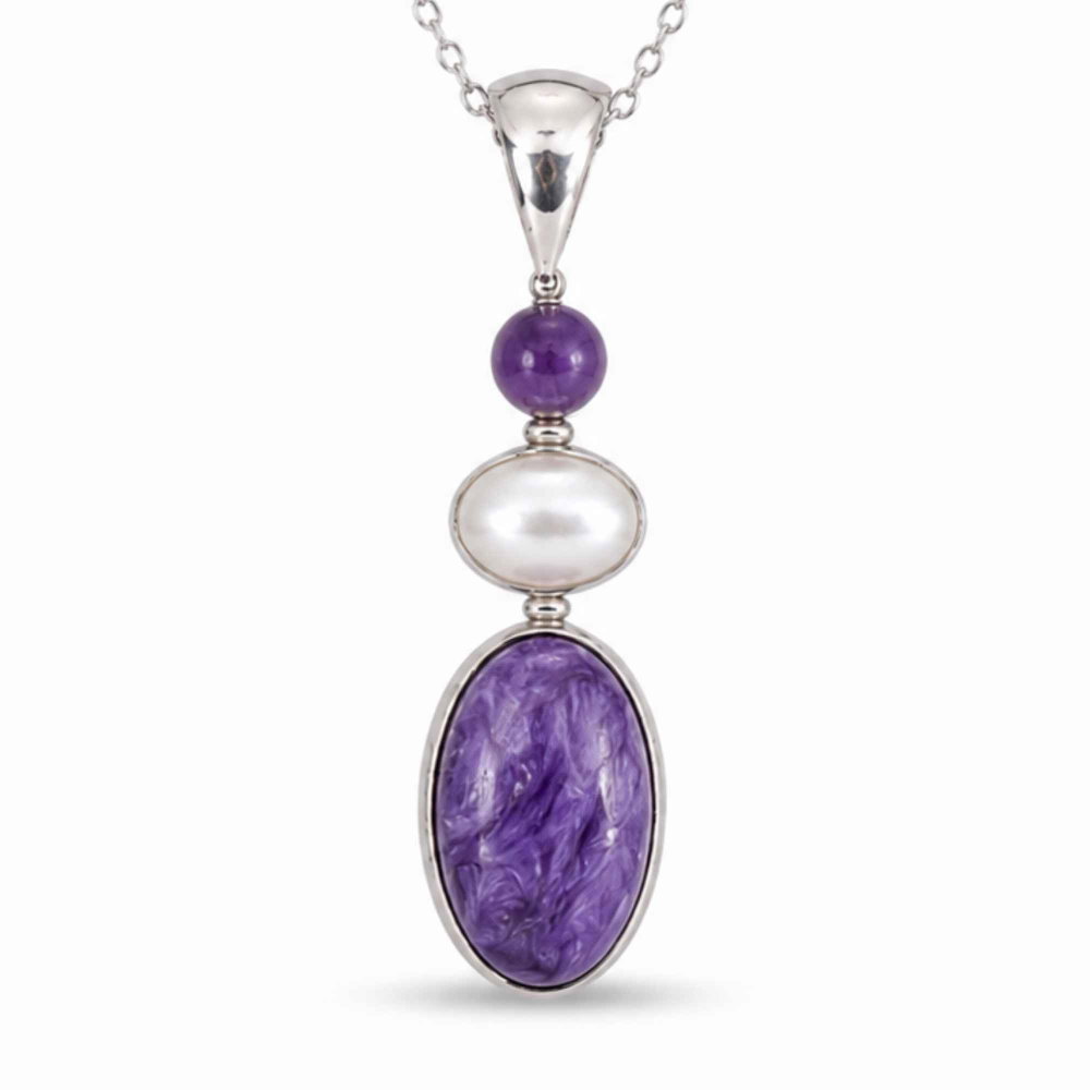 Colier Argint 925 cu Charoit, Perla si Ametist– Calm si Echilibru Emotional [1]