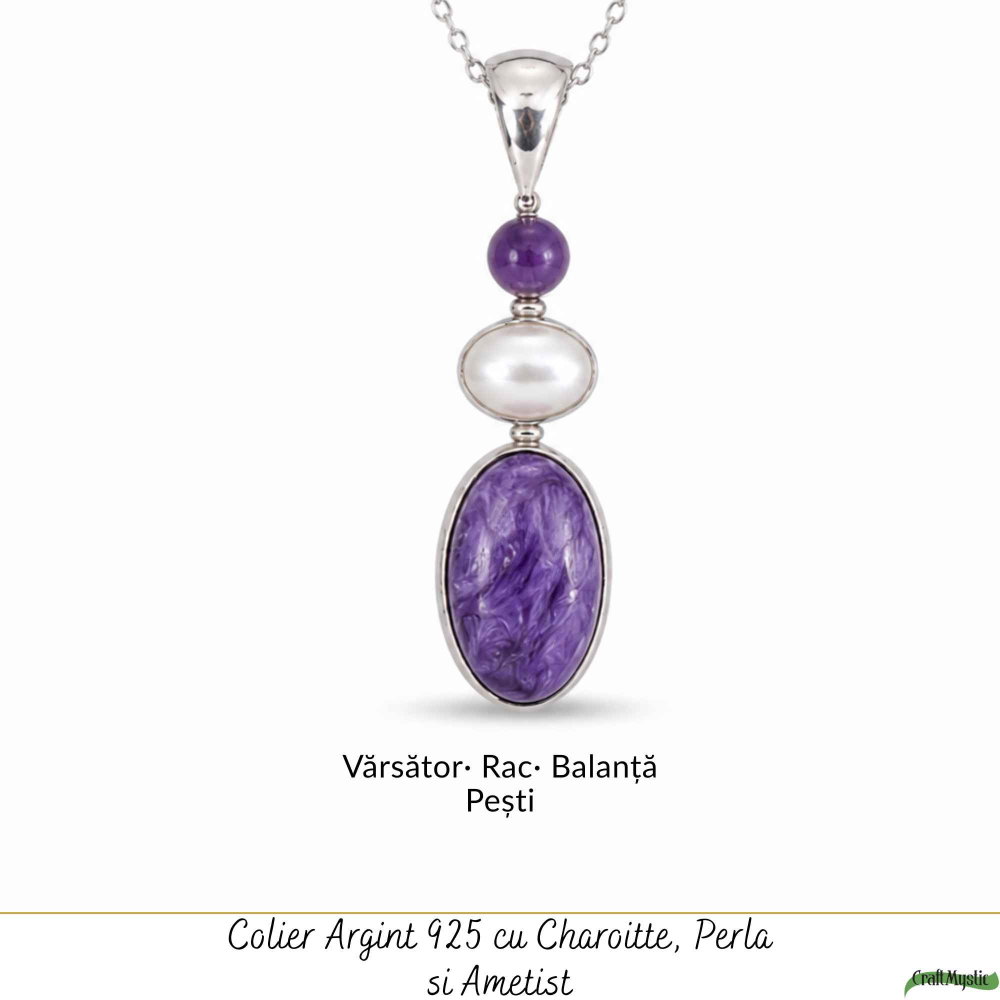 Colier Argint 925 cu Charoit, Perla si Ametist– Calm si Echilibru Emotional [5]