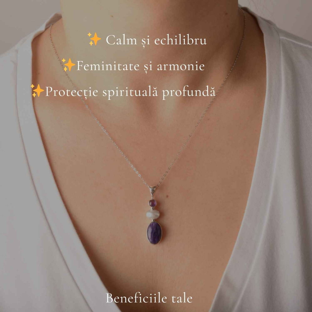 Colier Argint 925 cu Charoit, Perla si Ametist– Calm si Echilibru Emotional [3]