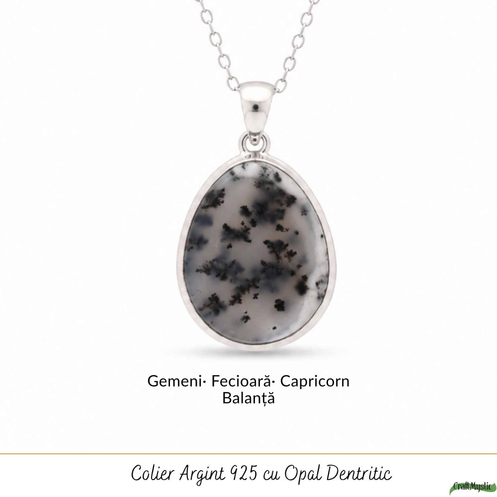 Colier Argint 925 cu Opal Dendritic Lacrima – Echilibru si Claritate Profunda [5]