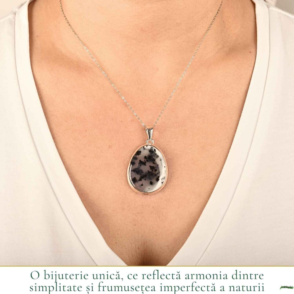 Colier Argint 925 cu Opal Dendritic Lacrima – Echilibru si Claritate Profunda [2]