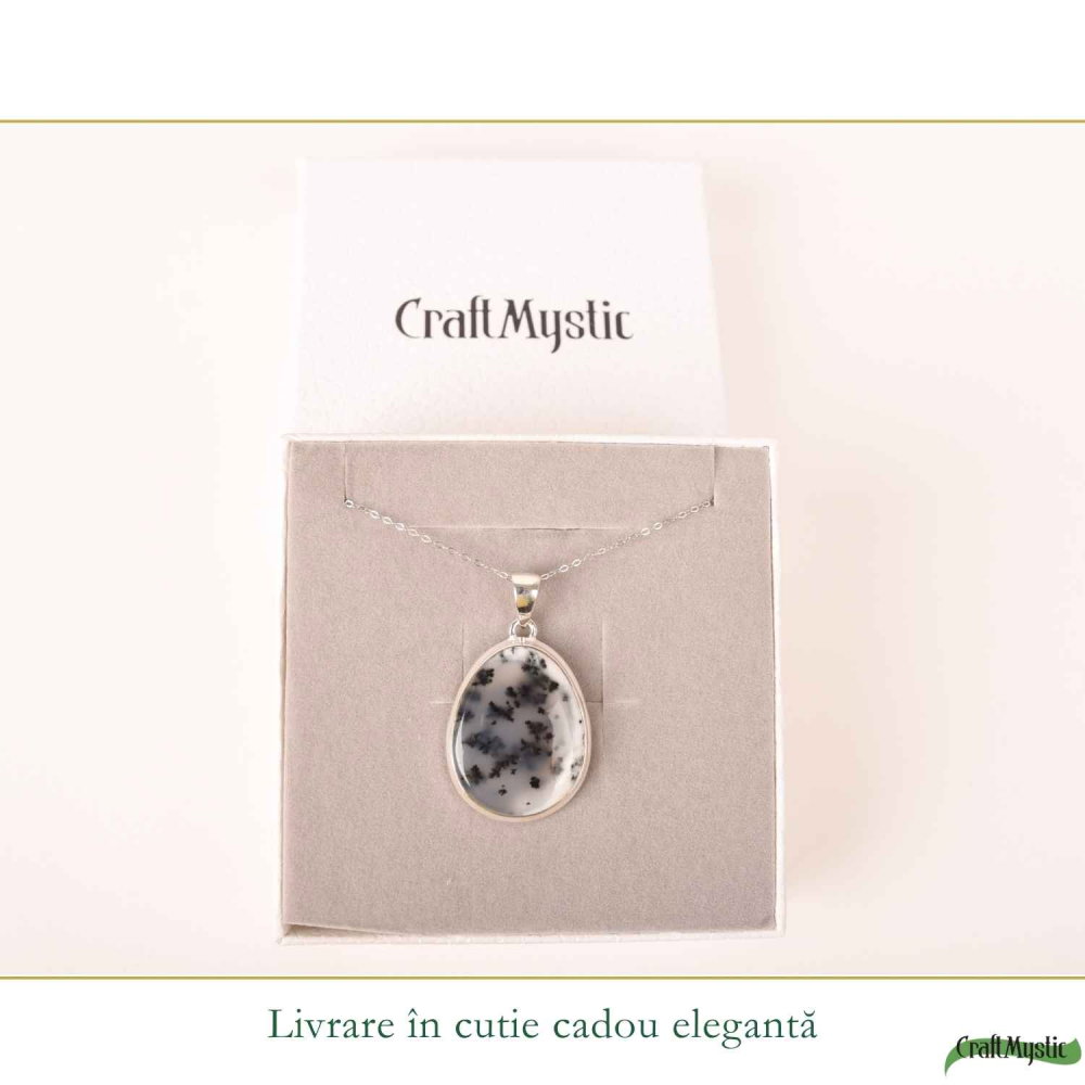 Colier Argint 925 cu Opal Dendritic Lacrima – Echilibru si Claritate Profunda [6]
