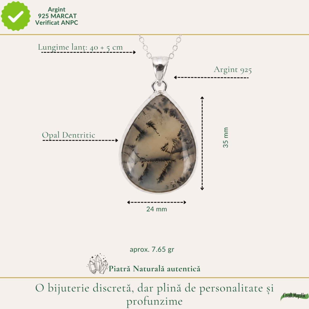 Colier Argint 925 cu Opal Dendritic – Echilibru si Claritate Interioara [4]