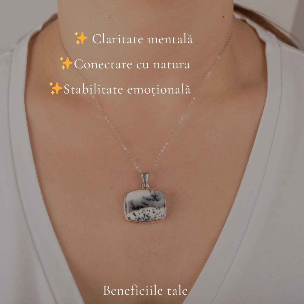 Colier Argint 925 cu Opal Dendritic Patrat – Claritate si Echilibru Interior [3]