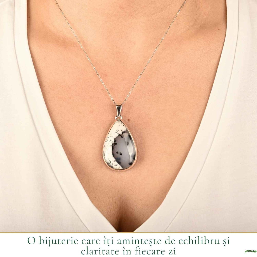 Colier Argint 925 cu Opal Dendritic Lacrima – Claritate si Echilibru Interior [2]
