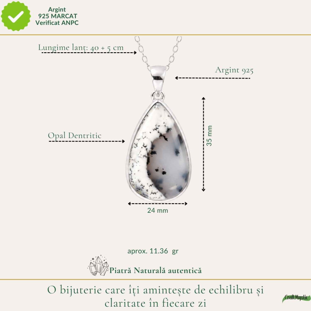 Colier Argint 925 cu Opal Dendritic Lacrima – Claritate si Echilibru Interior [4]