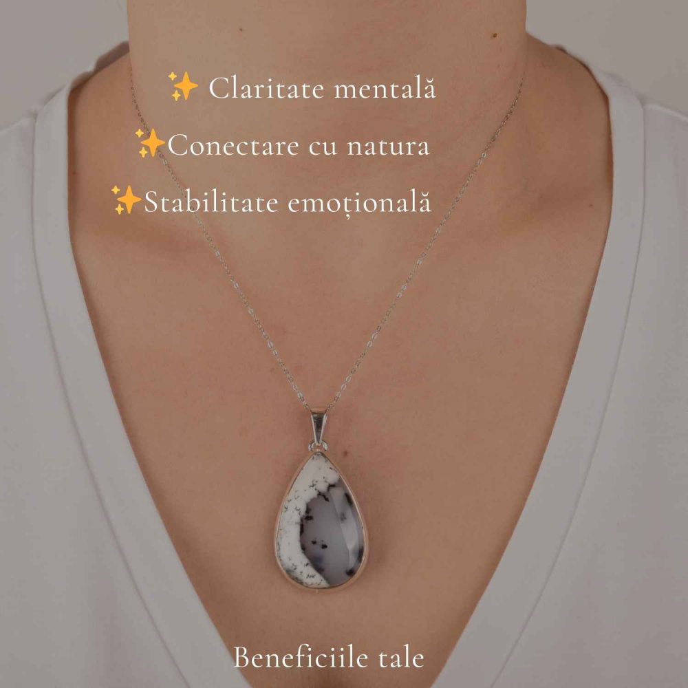 Colier Argint 925 cu Opal Dendritic Lacrima – Claritate si Echilibru Interior [3]