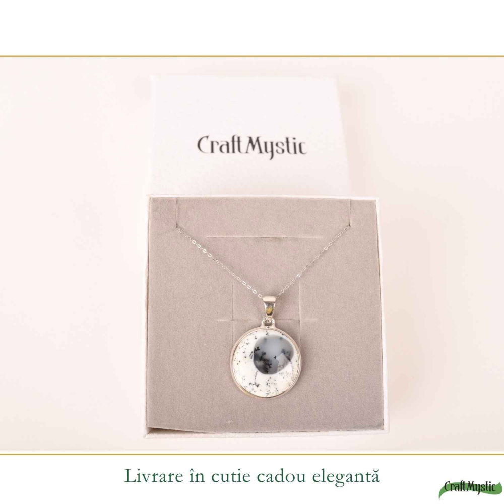 Colier Argint 925 cu Opal Dendritic Rotund – Echilibru si Claritate Naturala [6]