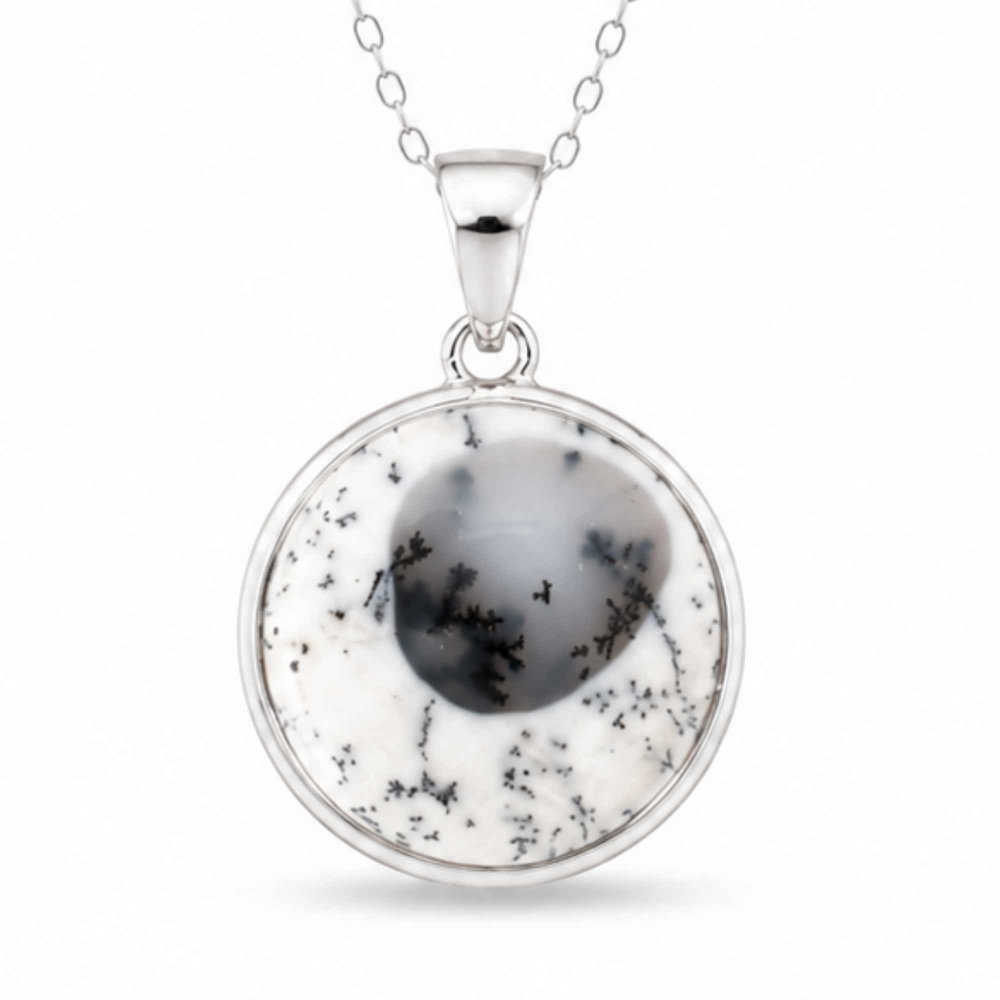 Colier Argint 925 cu Opal Dendritic Rotund – Echilibru si Claritate Naturala [1]