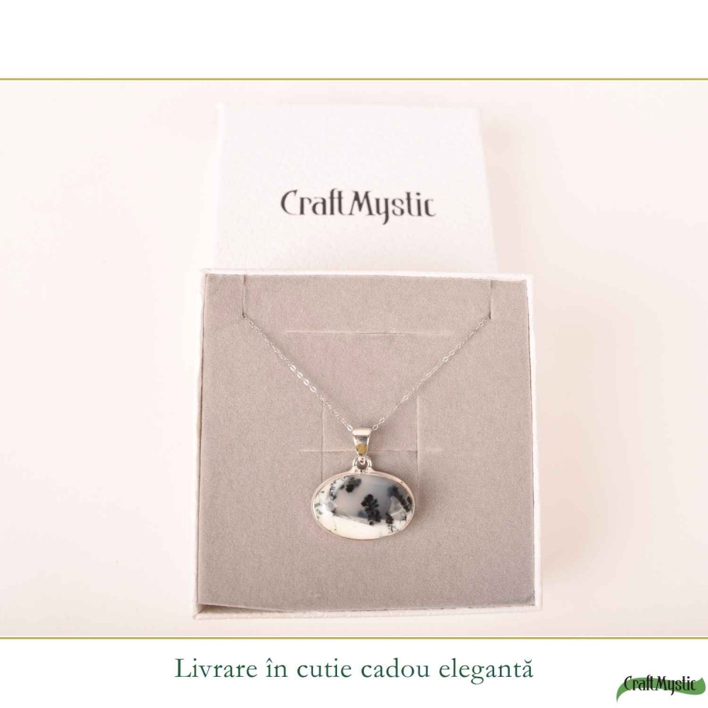 Colier Argint 925 cu Opal Dendritic Oval – Echilibru si Claritate Naturala [6]