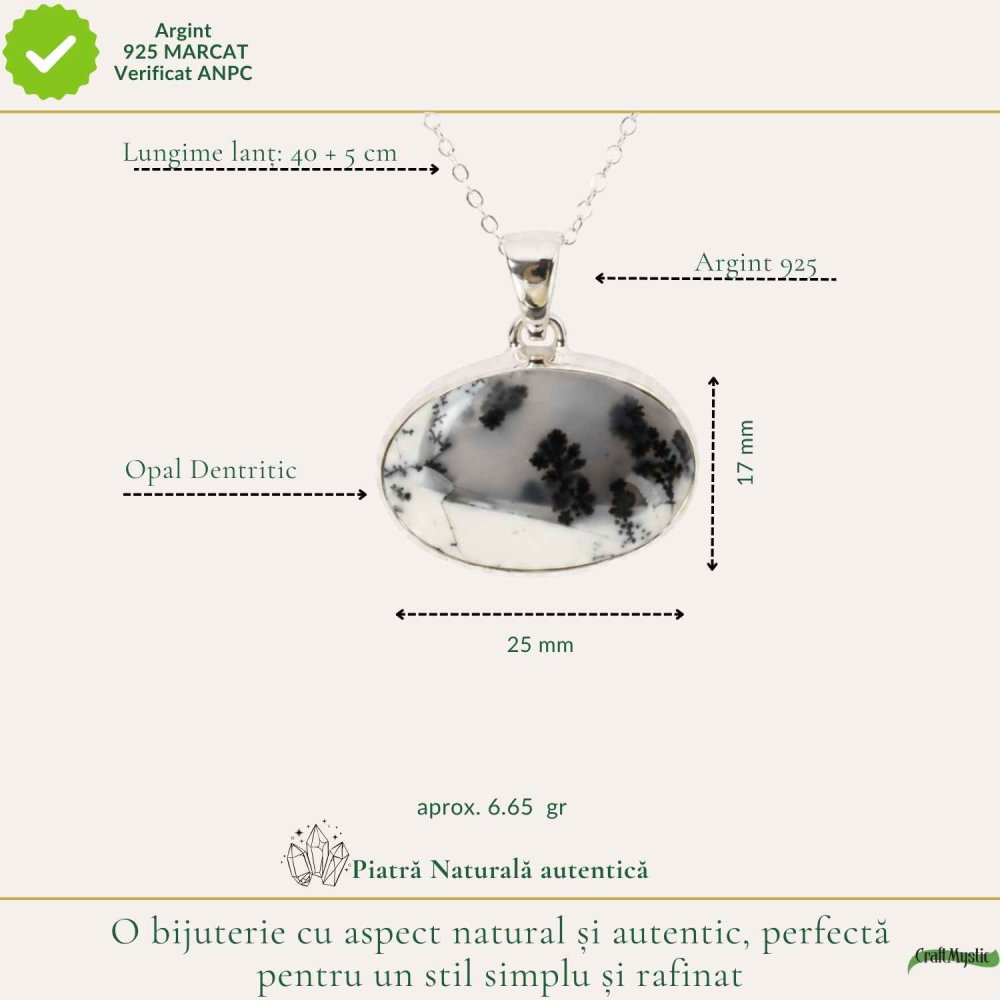 Colier Argint 925 cu Opal Dendritic Oval – Echilibru si Claritate Naturala [4]