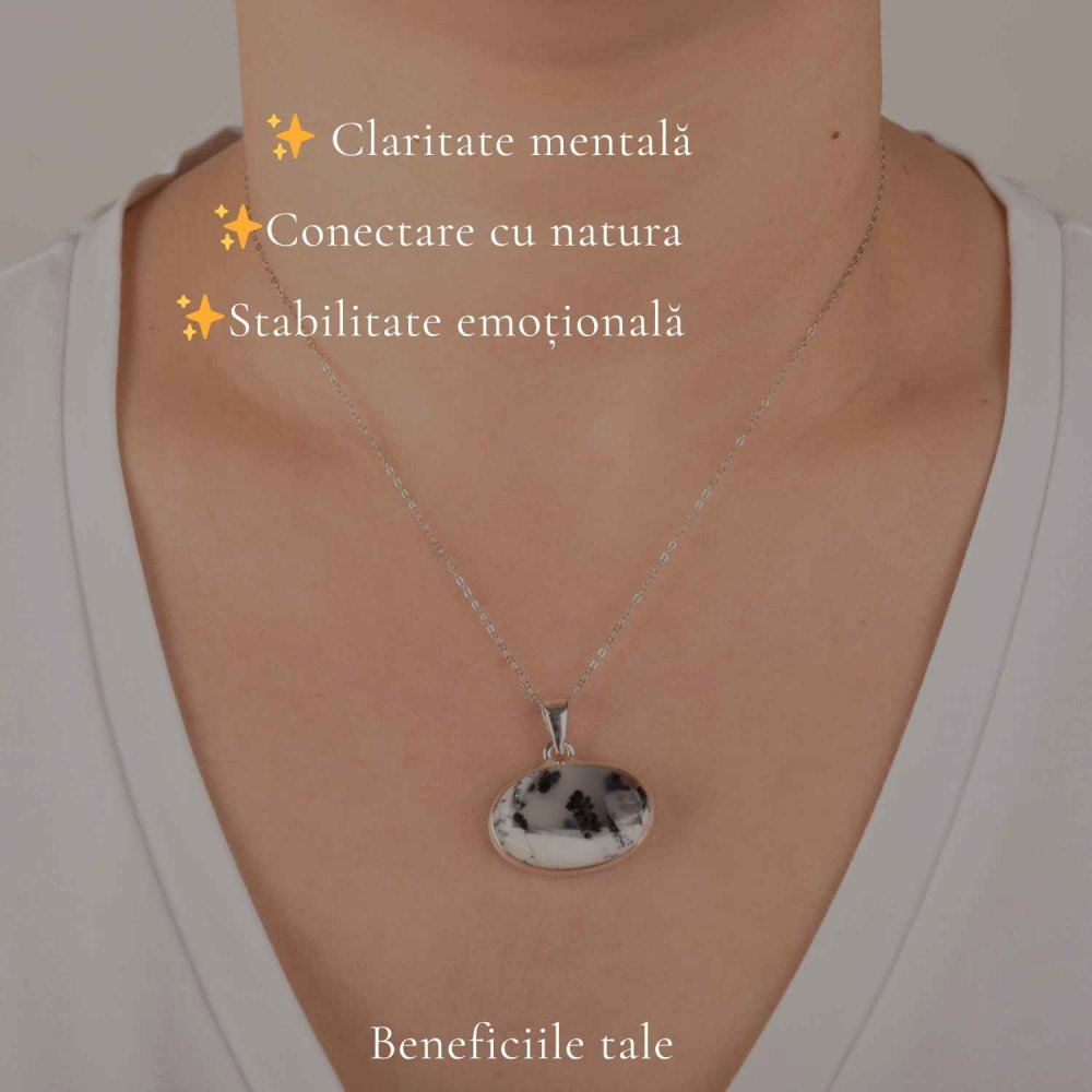 Colier Argint 925 cu Opal Dendritic Oval – Echilibru si Claritate Naturala [3]