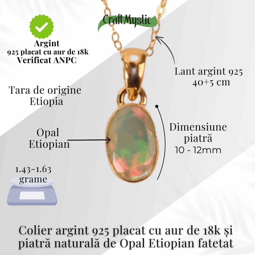 Colier Argint 925 placat cu aur 18K cu Opal Etiopian Fatetat Oval – Lumina Interioara si Armonie Divina [4]