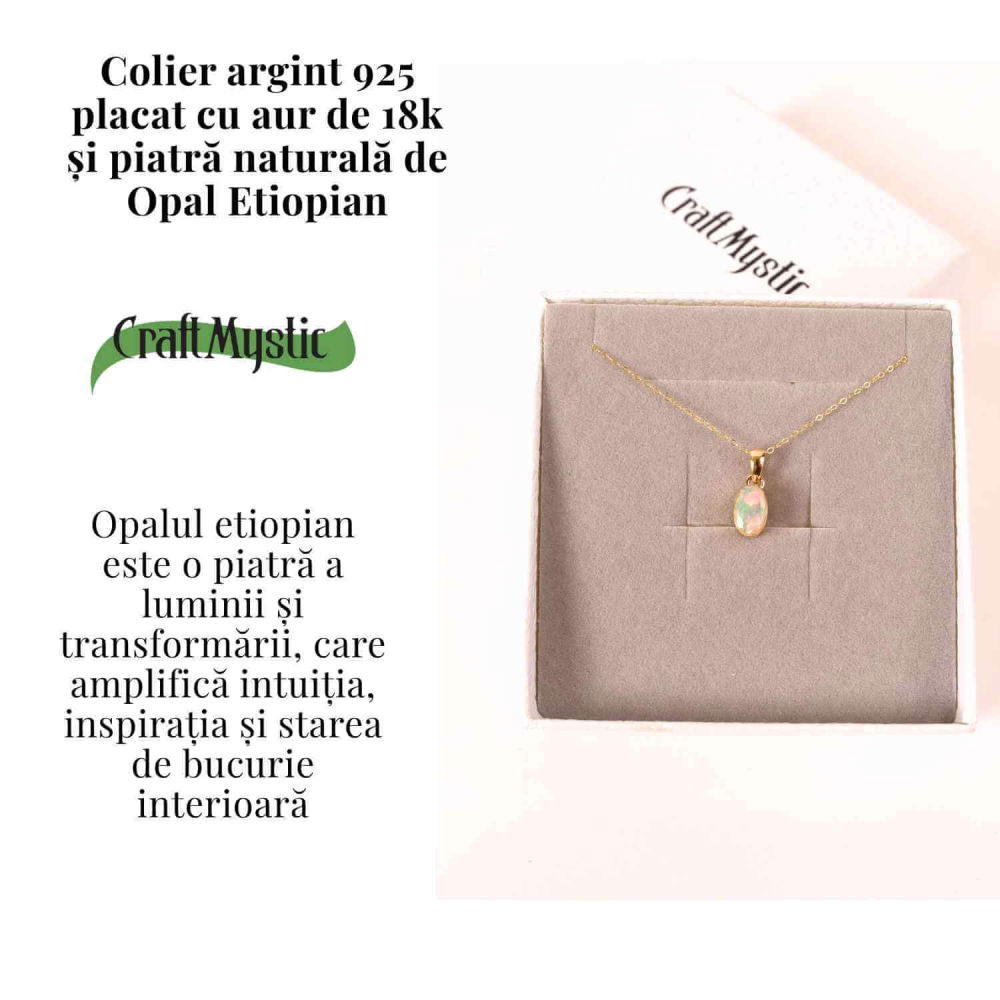 Colier Argint 925 placat cu aur 18K cu Opal Etiopian Fatetat Oval – Lumina Interioara si Armonie Divina [3]