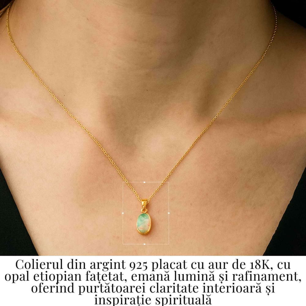 Colier Argint 925 placat cu aur 18K cu Opal Etiopian Fatetat Oval – Lumina Interioara si Armonie Divina [2]