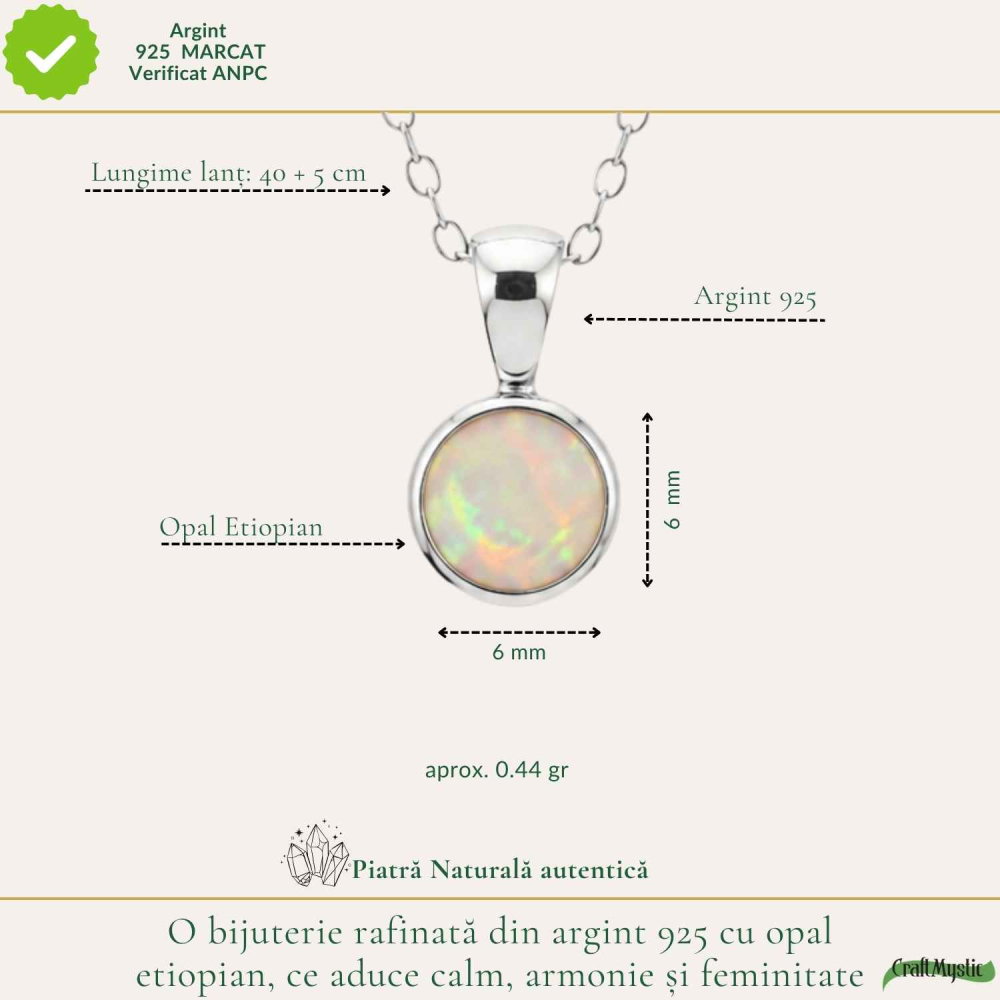 Colier Argint 925 cu Opal Etiopian Rotund – Energie Pozitiva si Claritate Interioara [4]